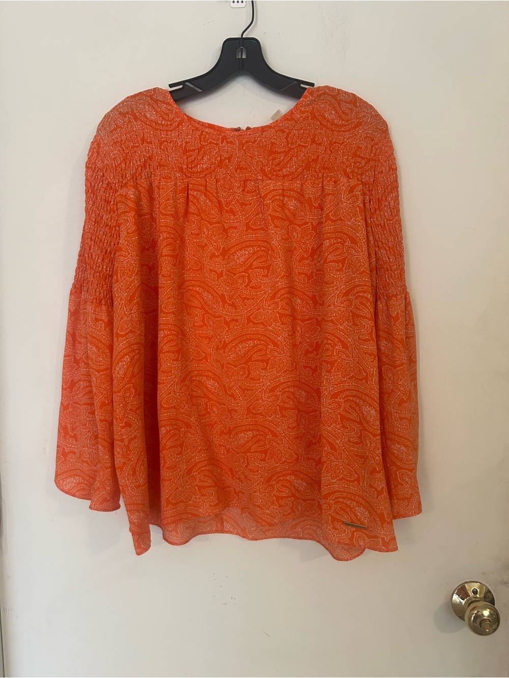 Michael Kors Orange Paisley Smocked Paisley Blouse Boho Large